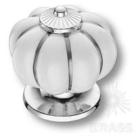 S-105-10-WHITE-SILVER LINE Ручка кнопка керамика с металлом, белый/глянцевый хром