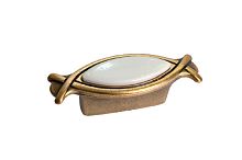 Ручка-кнопка 32мм, отделка бронза античная красная + вставка