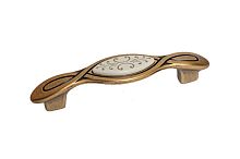 Ручка-скоба 96мм, отделка бронза античная красная + вставка