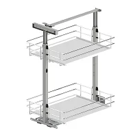 Корзина MAXIMA EVO Cargo Mini 400 мм, крепление верх-низ, H611-741 мм, 2 полки, направляющие полного выдвижения с доводчиком, хром / белый, Rejs