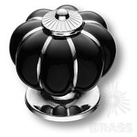 S-105-10-BLACK-SILVER LINE Ручка кнопка керамика с металлом, чёрный/глянцевый хром