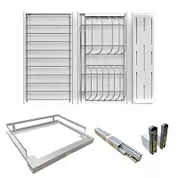 Dining AGENT Сушка выдвижная Ф134, 800 мм, рама; крепление фасада; направляющие; модули: 1 для посуды большой, 1 для столовых приборов, 1 с решеткой большой, цвет титан, дно белое, Kessebohmer