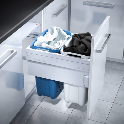LAUNDRY CARRIER 45 Выдвижная система с корзинами для белья 66л (33л+33л) с креплением фасада 450 Hailo Laundry Carrier, белый, голубой (корзина), арт. 3270461