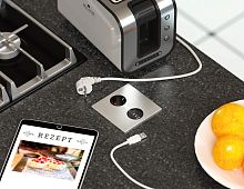 Блок с 1 электрической розеткой и 2 USB-зарядками Type A + Type C HPF Duplex-Q, нержавеющая сталь (H-301202)