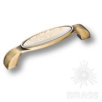 2000-40-128-212 Ручка скоба с золотым орнаментом, цамак с керамикой 128 мм