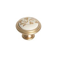 P77.Y01.H3.MR8G Ручка-кнопка, отделка золото матовое "Милан" + керамика