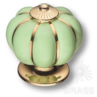S-101 GOLD GREEN Ручка кнопка керамика с металлом, зелёный/глянцевое золото