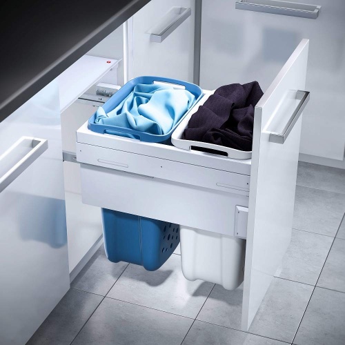 LAUNDRY CARRIER 50 Выдвижная система с корзинами для белья 66л (33л+33л) с креплением фасада 500 Hailo Laundry Carrier, белый, голубой (корзина), арт. 3270511