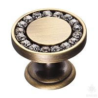 0776-013 Ручка кнопка, латунь с кристаллами Swarovski, старая бронза