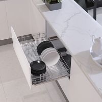 Сетка для посуды в нижнюю базу 900 выдвижная с доводчиком, отделка хром